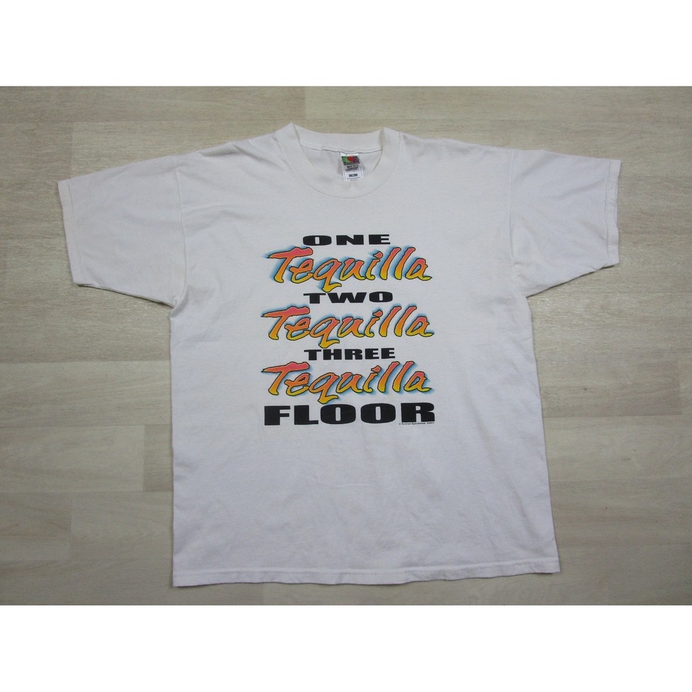 Vintage Y2K One Tequila Two Tequila Three Tequila Floor T Shirt Mens (XL) Humor